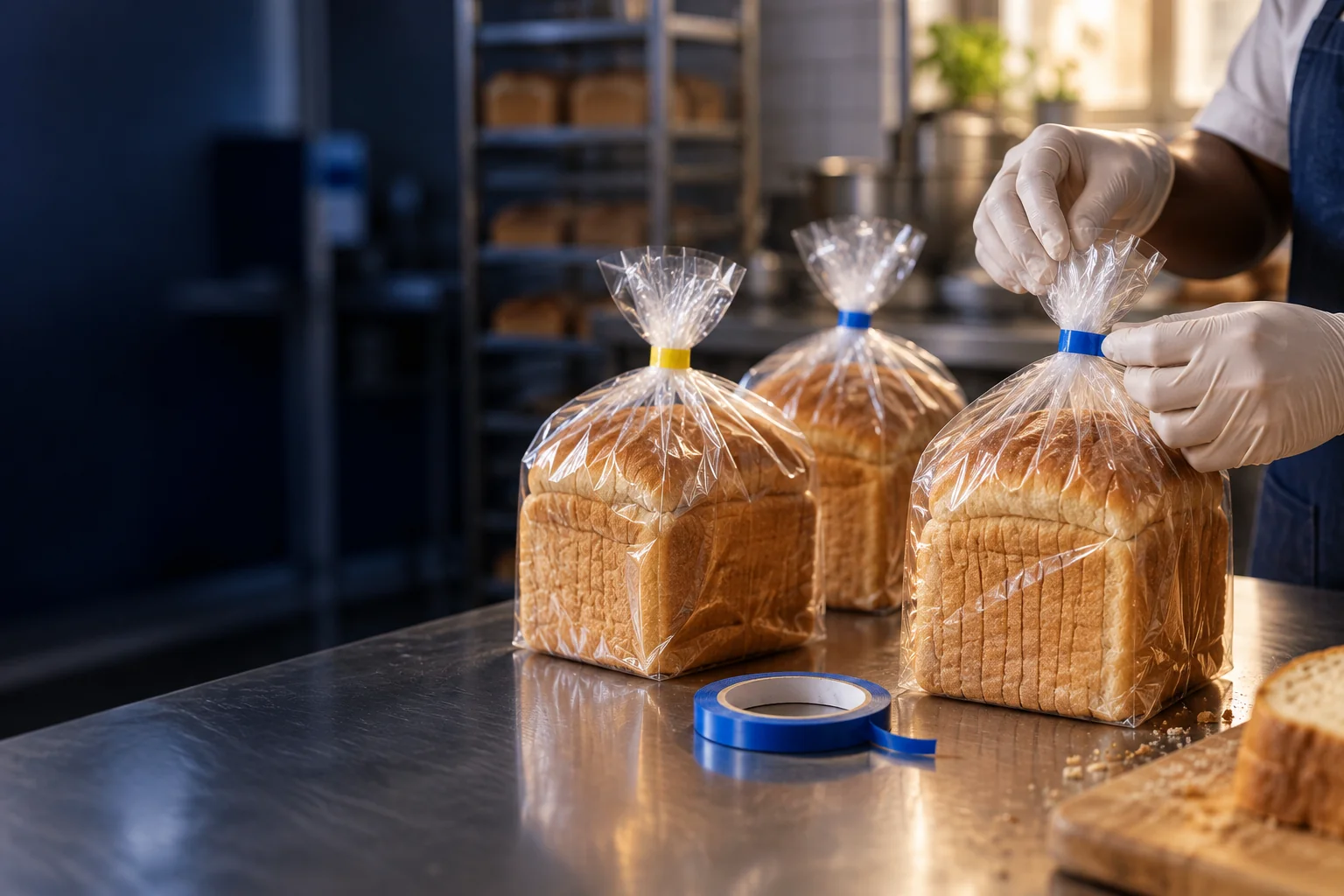AI generated illustrative Nigerian bakery packaging scene with neatly sealed bread bags